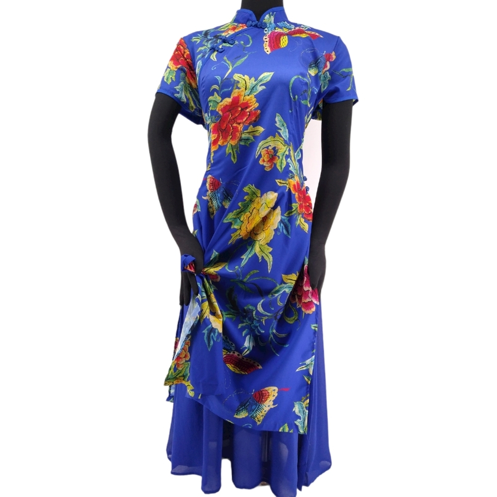 ROYAL BLUE FLORAL KIMONO/ GEISHA DRESS sz10 NWT